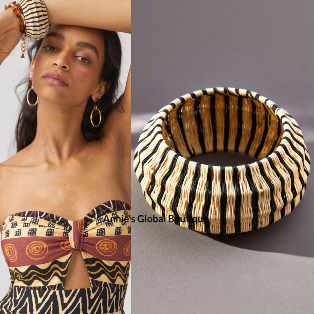 NWT ANTHROPOLOGIE Rosamund Woven Rattan Bangle Bracelet - Picture 7 of 16